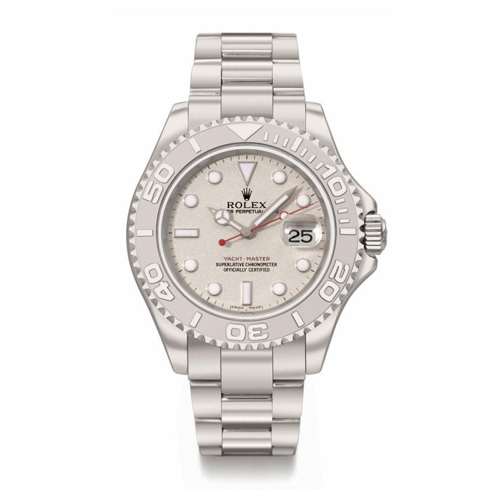 Rolex. A stainless steel automatic wristwatch with sweep centre seconds, date, bracelet and platinum bezel SIGNED ROLEX, OYSTER PERPETUAL DATE, YACHT-MASTER, REF. 16622, CASE NO. K414694, MANUFACTURED IN 2001