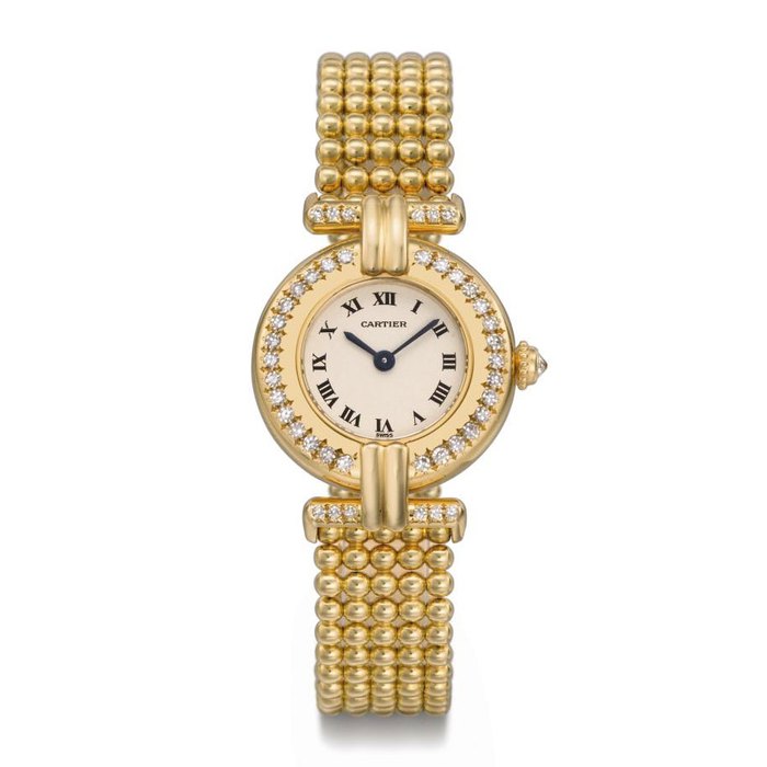 Cartier. A lady's fine 18K gold and diamond-set wristwatch with bracelet SIGNED CARTIER, QUARTZ, VENDÔME MODEL, CASE NOS. 8'057'911 AND 1422, MANUFACTURED IN 1993