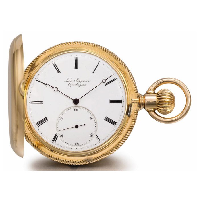 Jules Jürgensen. A fine 18K pink gold hunter case keyless pocket chronometer SIGNED JULES JÜRGENSEN, COPENHAGEN, NO. 12'462, CIRCA 1875
