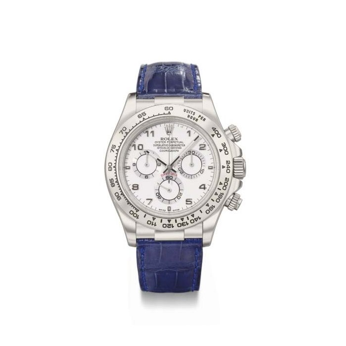 Rolex. An 18K white gold automatic chronograph wristwatch SIGNED ROLEX, OYSTER PERPETUAL, COSMOGRAPH DAYTONA, REF. 116519, CASE NO. D597519, MANUFACTURED IN 2006