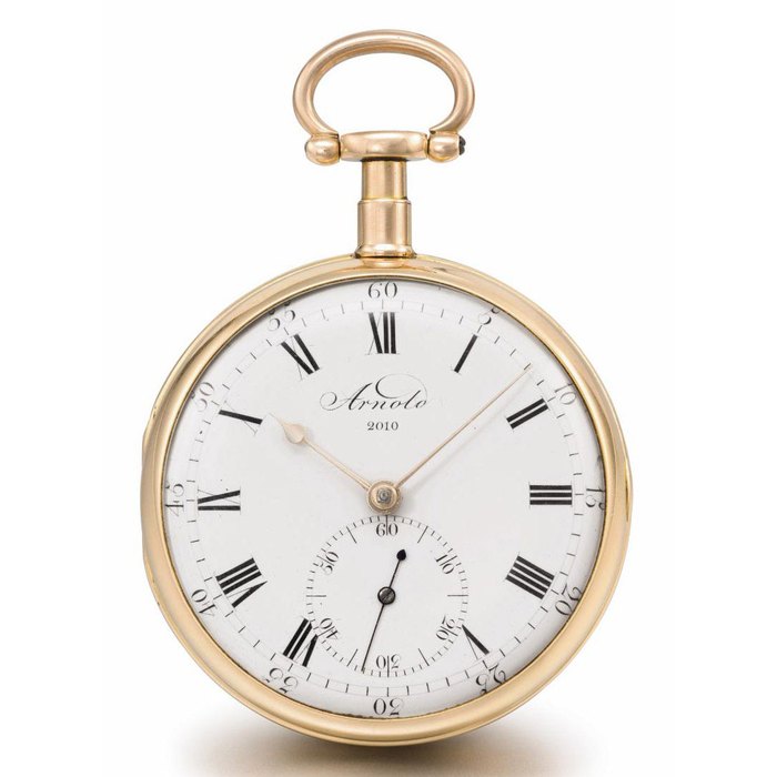 Arnold. A fine and rare 18K gold openface pocket chronometer SIGNED JN.R. ARNOLD, LONDON, NO. 2010, STAMPED WITH LONDON DATE LETTER FOR 1807