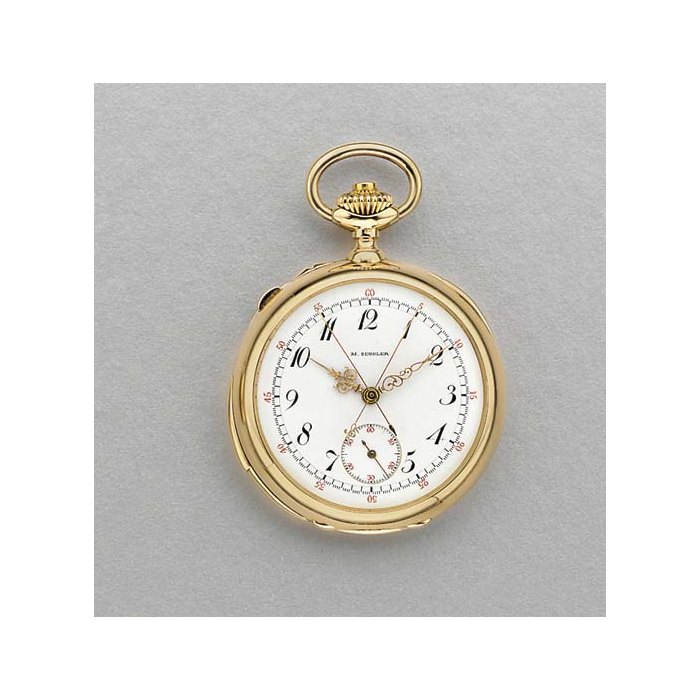 Patek Philippe. A fine 18K pink gold openface minute repeating split-second chronograph keyless lever watch SIGNED PATEK PHILIPPE & CO., GENEVA, RETAILED BY M. SCOOLER, NEW ORLEANS, MOVEMENT NO. 97441, CASE NO. 218540, CIRCA 1894