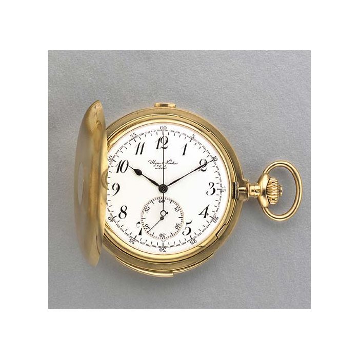 Ulysse Nardin. An 18K gold hunter case minute repeating chronograph keyless lever watch SIGNED ULYSSE NARDIN, LOCLE, NO. 16158, CIRCA 1915