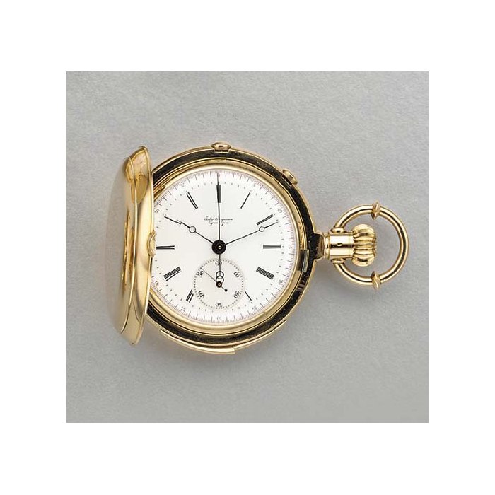 Jules Jurgensen. An 18K pink gold hunter case minute repeating split-second chronograph keyless lever watch SIGNED JULES JURGENSEN, COPENHAGEN, NO. 15037, CIRCA 1890