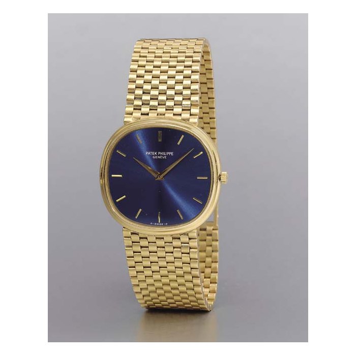Patek Philippe. An 18K gold oval-shaped self-winding wristwatch with bracelet SIGNED PATEK PHILIPPE, GENEVE, GOLDEN ELLIPSE MODEL, MOVEMENT NO. 1192130, CASE NO. 2787516, REF. 3739/2, CIRCA 1975