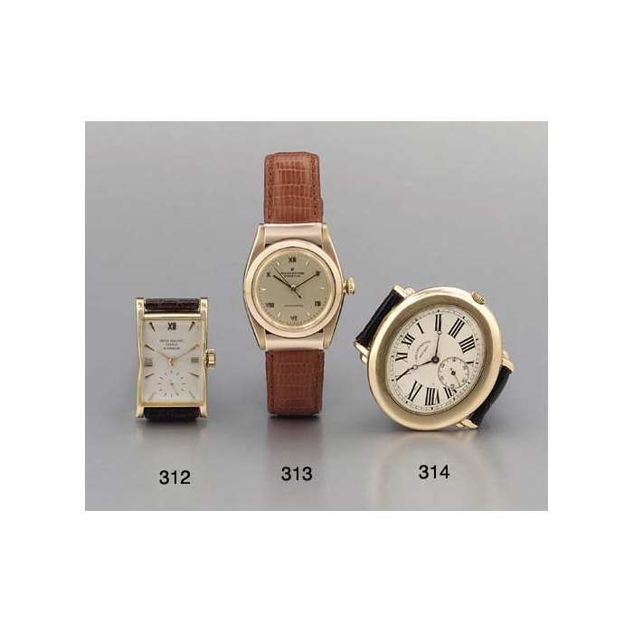 Patek Philippe. A fine 18K pink gold rectangular-shaped wristwatch SIGNED PATEK PHILIPPE, GENEVE, RETAILED BY E. GUBELIN, MOVEMENT NO. 974931, CASE NO. 671417, REF. 1588, CIRCA 1954