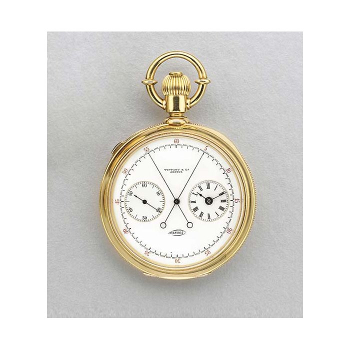 Patek Philippe. A rare 18K gold openface split-second chronograph keyless lever watch with unusual dial SIGNED TIFFANY & CO., GENEVA, NO. 48005, CIRCA 1878