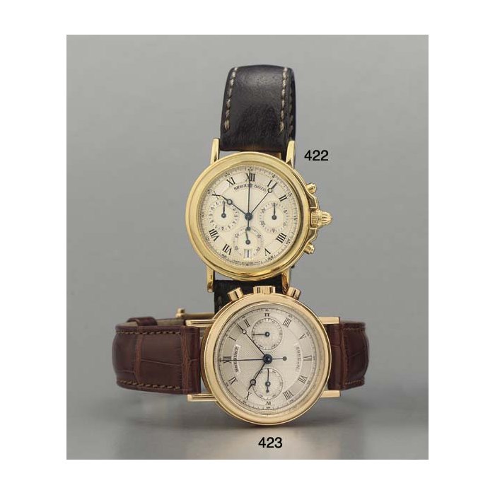 Breguet. An 18K pink gold chronograph wristwatch SIGNED BREGUET, NO. 3467 E, REF. 3237, CIRCA 1998