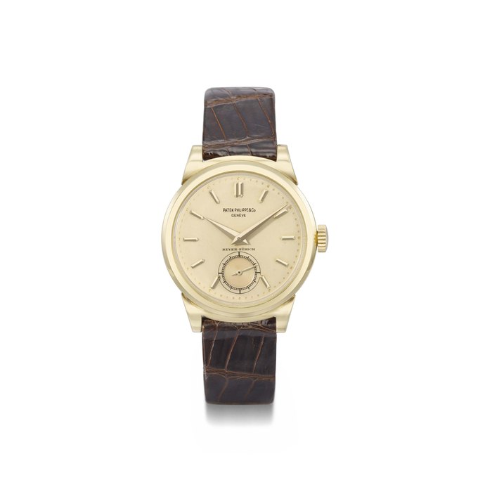 Patek Philippe. A fine and rare 18K gold wristwatch with champagne dial and scroll lugs SIGNED PATEK PHILIPPE, GENÈVE, RETAILED BY BEYER, ZURICH, REF. 1491, MOVEMENT NO. 925'644, CASE NO. 635'551, MANUFACTURED IN 1944
