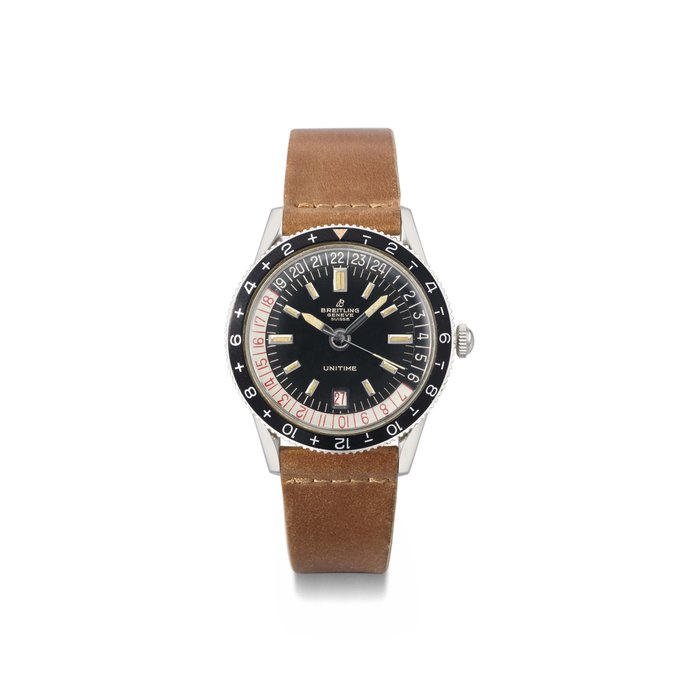 Breitling. A rare stainless steel automatic world time wristwatch with sweep center seconds and date SIGNED BREITLING, GENÈVE, SUISSE, UNITIME, REF. 2160, CASE NO. 945'010, MANUFACTURED IN 1961