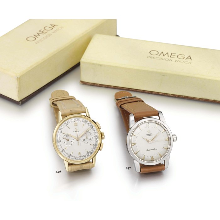 Omega. An 18K gold chronograph wristwatch with box SIGNED OMEGA, REF. OT 2278, MOVEMENT NO. 15'498'896, CASE NO. 11'481'086, MANUFACTURED IN 1960