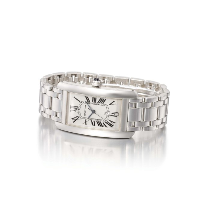 Cartier. A fine 18K white gold rectangular curved automatic wristwatch with sweep centre seconds, date and bracelet SIGNED CARTIER, AUTOMATIC, TANK AMERICAINE MODEL, REF. 1741, CASE NO. CC274654, CIRCA 2000