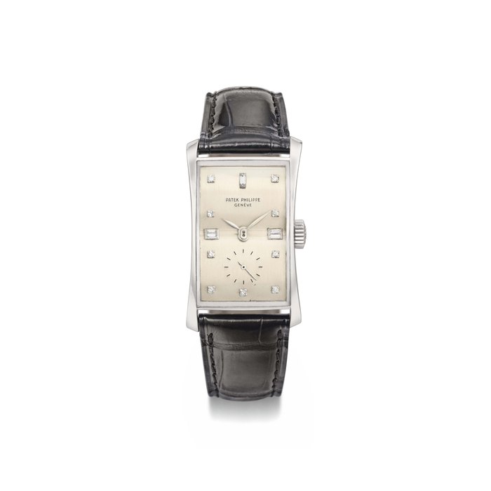 Patek Philippe. A fine and rare platinum and diamond-set rectangular wristwatch SIGNED PATEK PHILIPPE, GENÈVE, REF. 1593, MOVEMENT NO. 976'957, CASE NO. 699'602, MANUFACTURED IN 1956