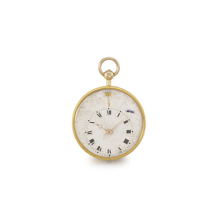 Breguet, Paris, No. 2859, "Petite montre simple, médaillon à tact, garde-temps, savonnette à étui". A very rare, small and slim 18K gold lever watch, with date, and two étuis (outer detachable cases), one with à tact device, constructed on the principles of the garde-temps, in a Morocco fitted box no. 5121 SIGNED BREGUET, PARIS, NO. 2859, SOLD ON 10 FEBRUARY 1818 TO MONSIEUR DE LOS RIOS FOR THE SUM OF 4,000 FRANCS
