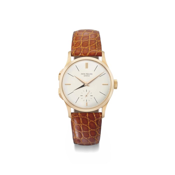 Patek Philippe Patek Philippe. An extremely fine and rare 18K pink gold dual time zone wristwatch with additional independently adjustable jumping hour hand SIGNED PATEK PHILIPPE, GENÈVE, CALATRAVA MODEL, REF. 2597/1, MOVEMENT NO. 729'439, CASE NO. 309'785, MANUFACTURED IN 1961, Price & Market Data