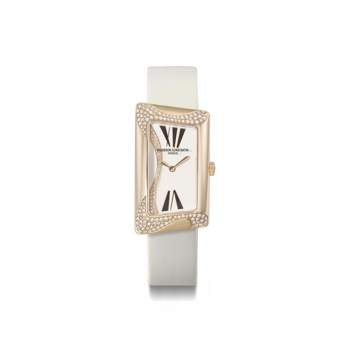 Vacheron Constantin. A lady's fine 18K pink gold and diamond-set asymmetrical wristwatch SIGNED VACHERON CONSTANTIN, MCMLXXII MODEL, REF. 25517, MOVEMENT NO. 5'126'804, CASE NO. 1'149'323, MANUFACTURED IN 2007