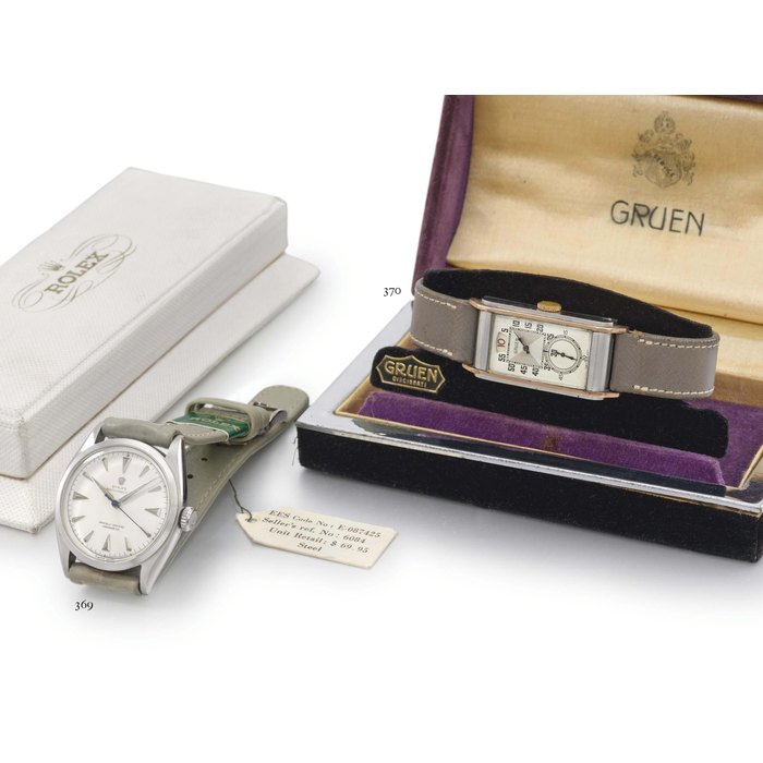 Rolex. A stainless steel automatic wristwatch with sweep centre seconds, original tag, sales ticket and box SIGNED ROLEX, OYSTER PERPETUAL, REF. 6084, CASE NO. 710'211, MANUFACTURED IN 1950