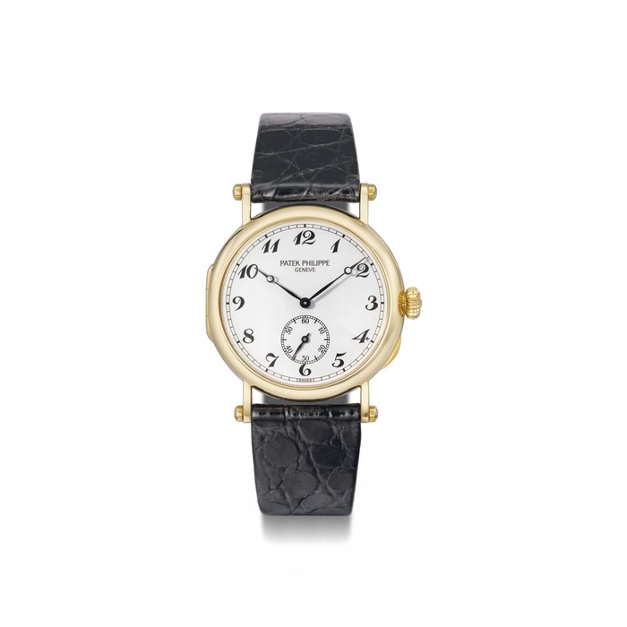 Patek Philippe. A fine and rare 18K gold limited edition Officier wristwatch with enamel dial, original certificate and box SIGNED PATEK PHILIPPE, GENEVE, OFFICIER MODEL, REF. 3960, MOVEMENT NO. 769'045, CASE NO. 2'863'957, MANUFACTURED IN 1989