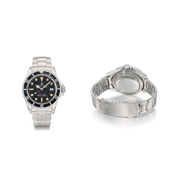 Rolex. An extremely rare stainless steel automatic wristwatch with sweep centre seconds, date, prototype bracelet, "Patent Pending" back and box SIGNED ROLEX, OYSTER PERPETUAL DATE, SEA-DWELLER, SUBMARINER 2000, 2000FT=610M, SUPERLATIVE CHRONOMETER OFFICIALLY CERTIFIED, REF. 1665, CASE NO. 2'128'276, MANUFACTURED IN 1969