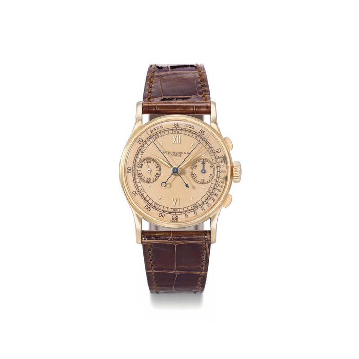 Patek Philippe Patek Philippe. A very fine and rare 18K pink gold split seconds chronograph wristwatch with pink dial SIGNED PATEK PHILIPPE & CO., GENÈVE, REF. 1436, MOVEMENT NO. 862'536, CASE NO. 624'970, MANUFACTURED IN 1940, Price & Market Data
