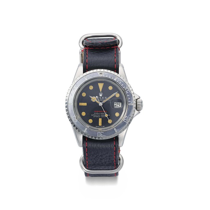Rolex. A fine and rare stainless steel automatic wristwatch with sweep centre seconds and date SIGNED ROLEX, OYSTER PERPETUAL DATE, SUBMARINER, 200M=660FT, REF. 1680, CASE NO. 2'104'678, MANUFACTURED IN 1969