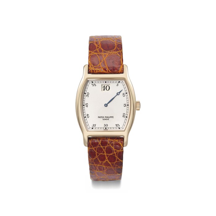 Patek Philippe. A very fine and rare 18K pink gold limited edition tonneau-shaped jump hour wristwatch, made for the company's 150th anniversary SIGNED PATEK PHILIPPE, GENÈVE, JUMP HOUR MODEL, REF. 3969, 150E ANNIVERSAIRE 1839 - 1989, MOVEMENT NO. 752'667, CASE NO. 2'864'580, MANUFACTURED IN 1989