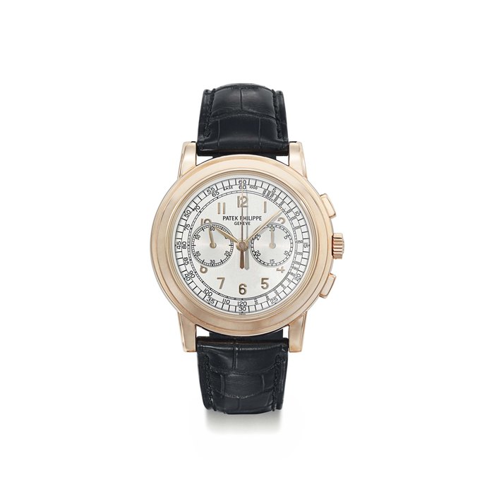 Patek Philippe. A large and rare 18K pink gold chronograph wristwatch with original Certificate and box SIGNED PATEK PHILIPPE, GENEVE, REF. 5070, MOVEMENT NO. 3'147'924, CASE NO. 4'257'125, MANUFACTURED IN 2002