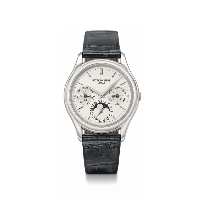 Patek Philippe. A fine and rare platinum automatic perpetual calendar wristwatch with moon phases and glazed display snap on back, original certificate and box SIGNED PATEK PHILIPPE, GENÈVE, REF. 3940, MOVEMENT NO. 3'127'191, CASE NO. 4'260'902, MANUFACTURED IN 2004