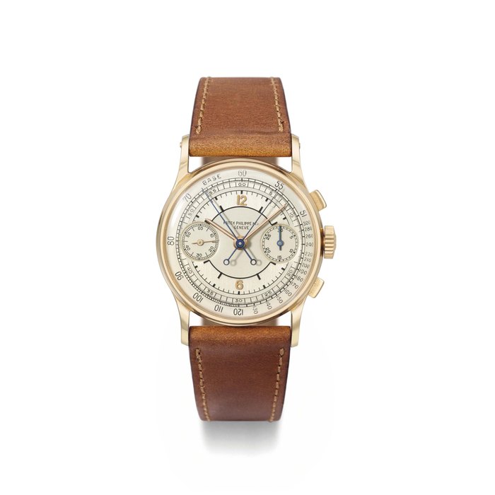 Patek Philippe. A very fine and rare 18K pink gold split-seconds chronograph wristwatch with two-tone silvered sector dial SIGNED PATEK PHILIPPE & CO., GENÈVE, REF. 1436, MOVEMENT NO. 867'856, CASE NO. 663'046, MANUFACTURED IN 1950