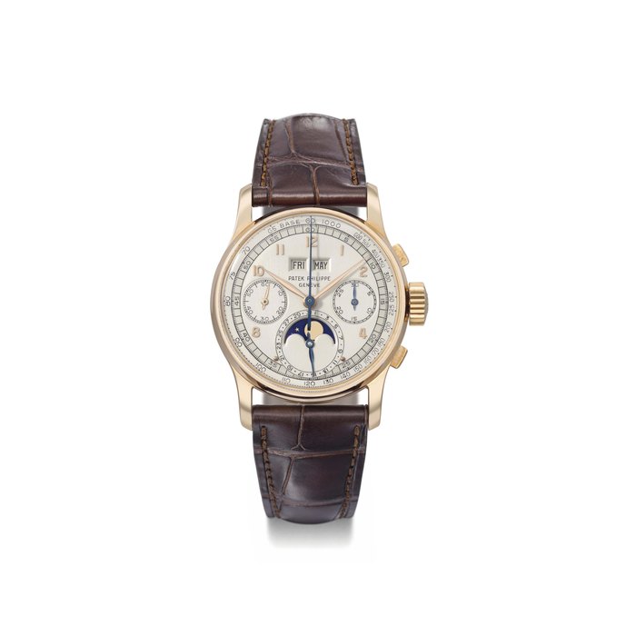 Patek Philippe. An extremely fine, rare and attractive 18K pink gold perpetual calendar chronograph wristwatch with moon phases SIGNED PATEK PHILIPPE, GENÈVE, REF. 1518, MOVEMENT NO. 868'021, CASE NO. 668'390, MANUFACTURED IN 1950