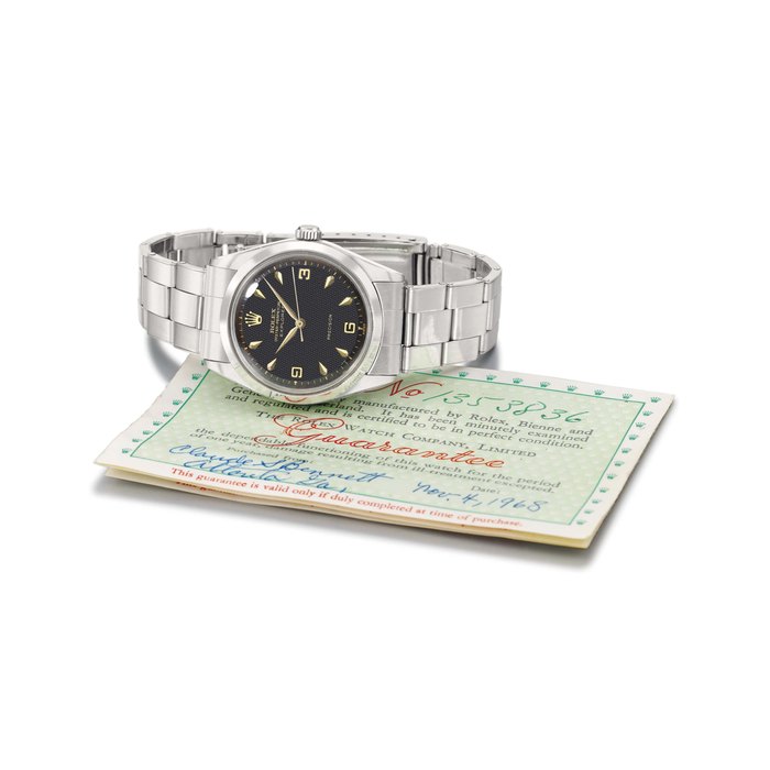 Rolex. An attractive stainless steel automatic wristwatch with honeycomb dial, sweep centre seconds and bracelet SIGNED ROLEX, OYSTER PERPETUAL, EXPLORER, PRECISION, REF. 5500, CASE NO. 1'353'836, CIRCA 1968