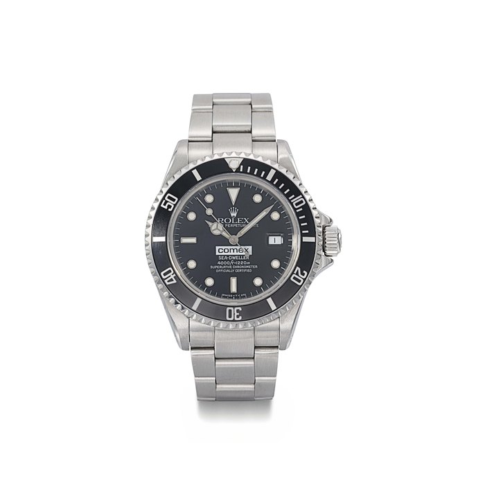 Rolex. A rare stainless steel automatic wristwatch with sweep centre seconds, date, gas escape valve, bracelet, Guarantee and box, made for COMEX SIGNED ROLEX, OYSTER PERPETUAL DATE, COMEX, SEA-DWELLER, 4000FT=1220M, REF. 16600, CASE NO. N445969, CIRCA 1992
