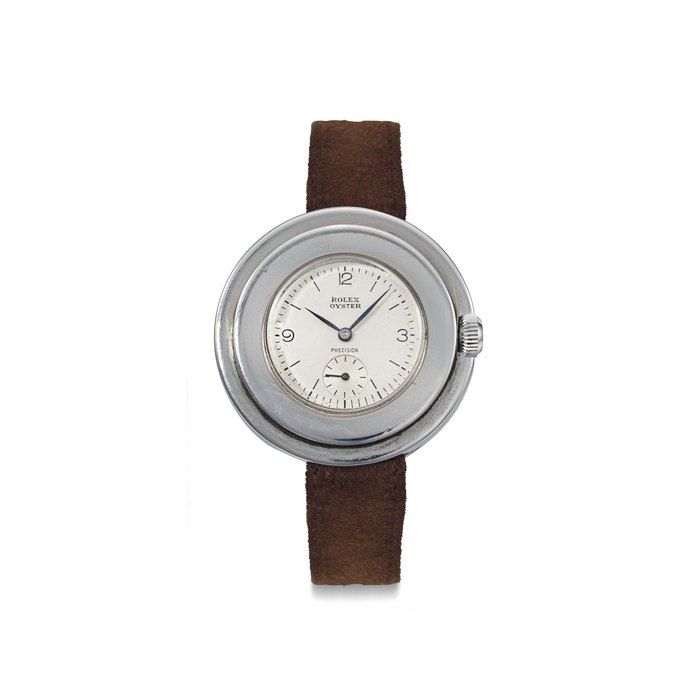 Rolex. An unusual stainless steel wristwatch with enlarged stepped bezel SIGNED ROLEX, OYSTER, PRECISION, REF. 2849, CASE NO. 36617, CIRCA 1936
