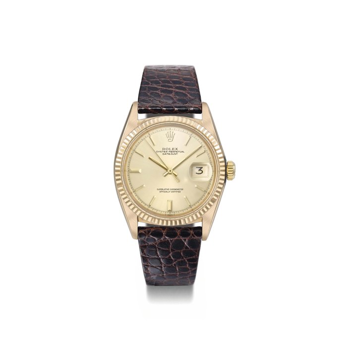 Rolex. A fine 18K pink gold automatic wristwatch with sweep centre seconds and date SIGNED ROLEX, OYSTER PERPETUAL, DATEJUST, REF. 1601, CASE NO. 2'686'089, CIRCA 1970
