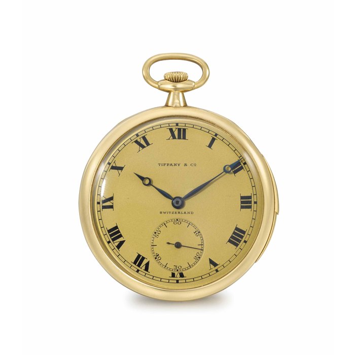 Patek Philippe. A fine 18K gold openface minute repeating keyless lever watch with gold dial and hidden hinge SIGNED PATEK PHILIPPE & CO., SWITZERLAND, MADE FOR TIFFANY & CO., NO. 174'185, MANUFACTURED IN 1915
