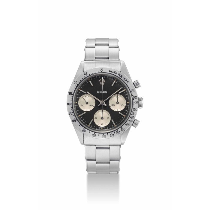 Rolex. A very fine, rare and unusual stainless steel chronograph wristwatch with black "solo" dial and bracelet SIGNED ROLEX, PRE-DAYTONA MODEL, REF. 6238, CASE NO. 964'652, CIRCA 1963
