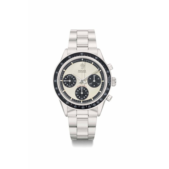 Rolex. A highly rare and attractive stainless steel chronograph wristwatch with bracelet and box SIGNED ROLEX, COSMOGRAPH, DAYTONA, PAUL NEWMAN MODEL, REF. 6264, CASE NO. 2'372'881, CIRCA 1969