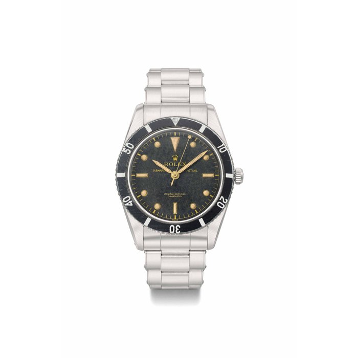 Rolex. A very rare and attractive stainless steel automatic wristwatch with sweep centre seconds and bracelet SIGNED ROLEX, SUBMARINER PERPETUAL, REF. 6204, CASE NO. 988'678, MANUFACTURED IN 1963