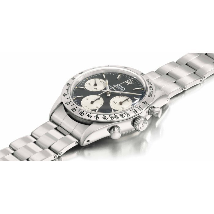 Rolex Rolex. A very rare and attractive stainless steel chronograph wristwatch with black dial SIGNED ROLEX, COSMOGRAPH, REF. 6239, RETAILED BY TIFFANY & CO. CASE NO. 1'475'639, CIRCA 1966 · 6239