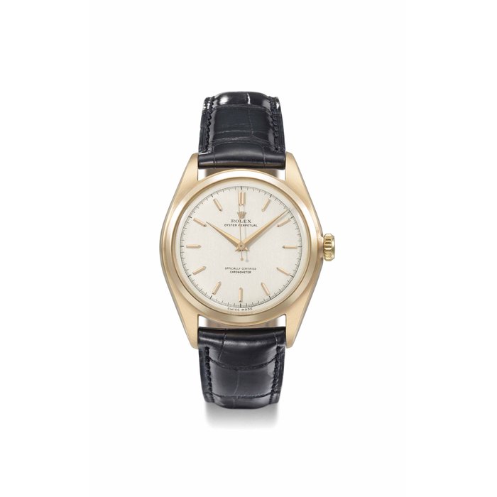 Rolex. A fine and rare 18K pink gold automatic wristwatch with sweep centre seconds SIGNED ROLEX, OYSTER PERPETUAL, REF. 6028, CASE NO. 689'470, MANUFACTURED IN 1950