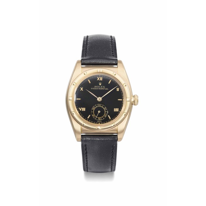 Rolex. An attractive 18K pink gold automatic bubble back wristwatch SIGNED ROLEX, OYSTER PERPETUAL, REF. 3458, CASE NO. 44'950, MANUFACTURED IN 1939