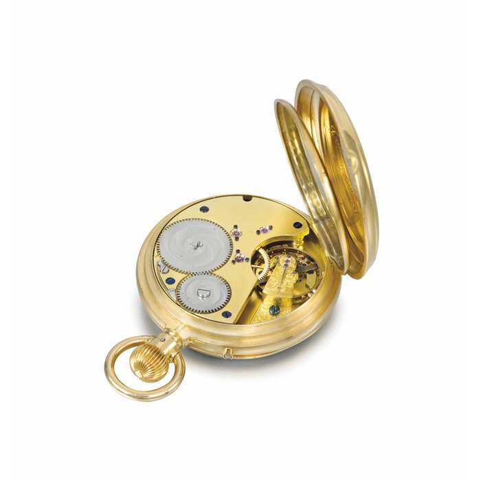 German. An 18K gold openface pocket chronometer with Grossmann-type detent escapement UNSIGNED, RETAILED BY ARMANDO TIXIER, ROSARIO, NO. 7250, CIRCA 1885