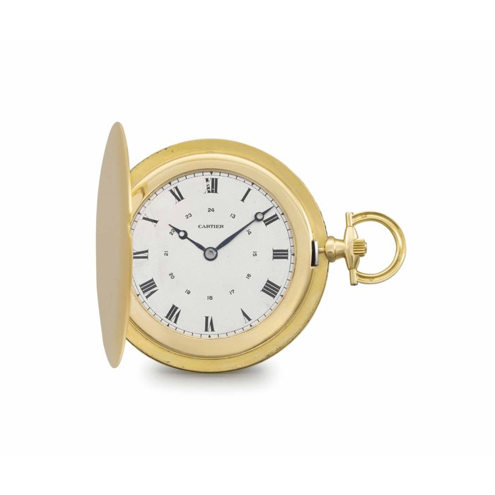 Cartier. A fine and rare 18K gold ultra slim hunter case keyless lever watch SIGNED CARTIER, PARIS, MOVEMENT NO. 9626, CASE NOS. 9785, 9626 AND 11446, CIRCA 1925