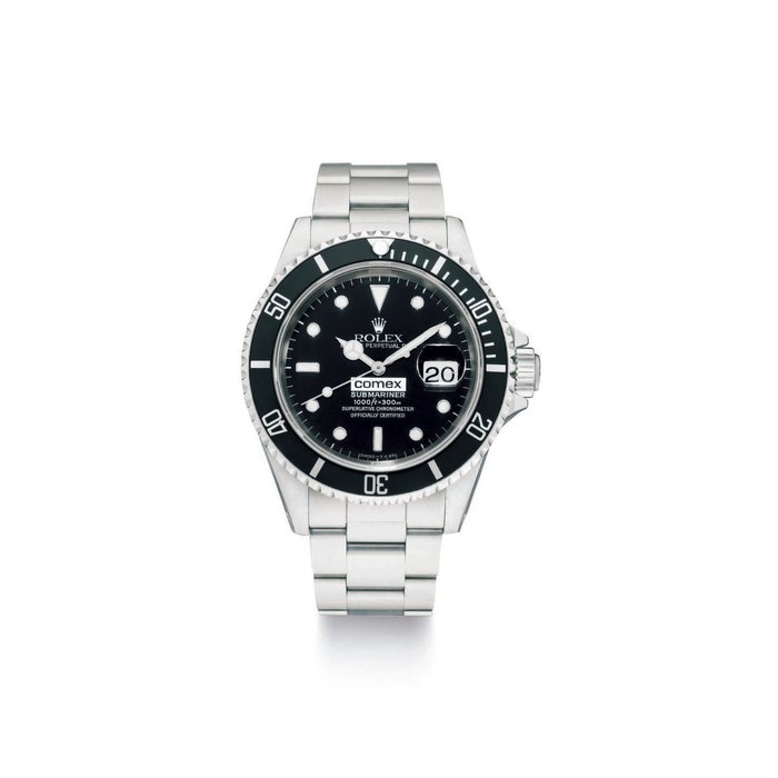 Rolex. A rare stainless steel automatic wristwatch with sweep centre seconds, date, bracelet, original Guarantee and box, made for COMEX SIGNED ROLEX, OYSTER PERPETUAL DATE, SUBMARINER, 1000FT=300M, REF. 16610, CASE NO. N402'176, CIRCA 1993