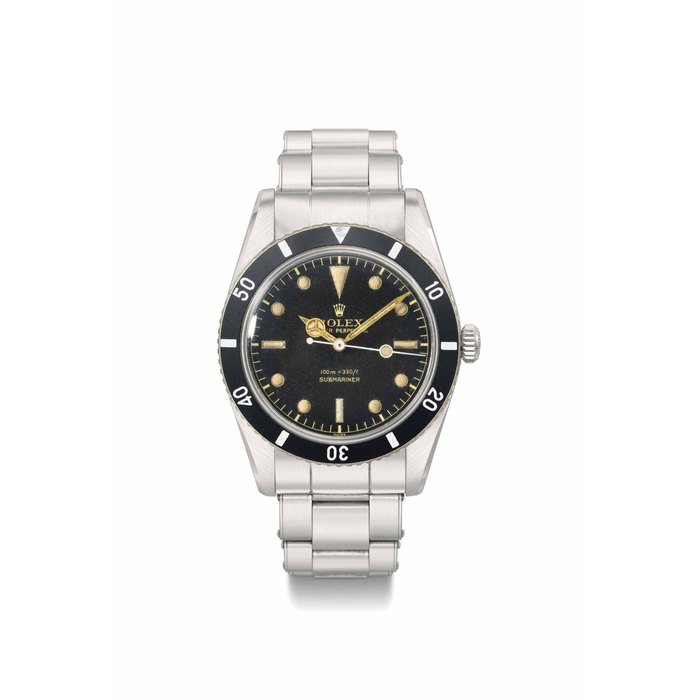 Rolex. An attractive and rare stainless steel automatic wristwatch with sweep centre seconds and bracelet SIGNED ROLEX, OYSTER PERPETUAL, 100M=330FT, SUBMARINER, REF. 6536-1, CASE NO. 230'037, CIRCA 1957