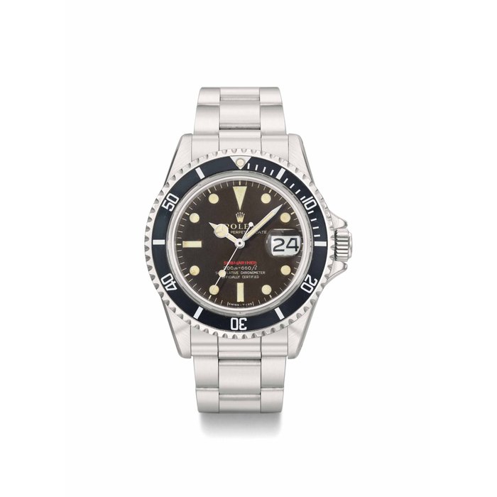 Rolex. A rare stainless steel automatic wristwatch with sweep centre seconds, date, bracelet and tropical dial SIGNED ROLEX, OYSTER PERPETUAL DATE, SUBMARINER, 200M=660FT, REF. 1680, CASE NO.2'299'697, CIRCA 1969