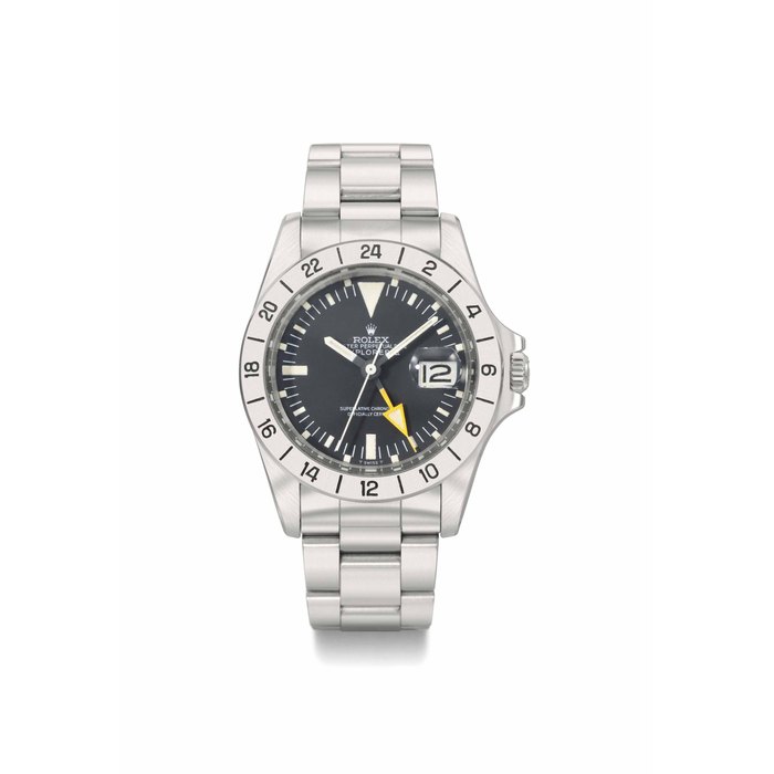 Rolex. A stainless steel automatic wristwatch with sweep centre seconds, date, 24 hour hand and bracelet SIGNED ROLEX, OYSTER PERPETUAL DATE, EXPLORER II, REF. 1655, STEVE MCQUEEN MODEL, CASE NO. 3'583'408, MANUFACTURED IN 1974