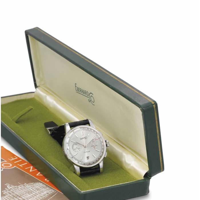 Eberhard. A very fine stainless steel chronograph wristwatch with date SIGNED EBERHARD & CO., CONTODAT, MOVEMENT NO. 310-82, CASE NO. 31'500/927, CIRCA 1950