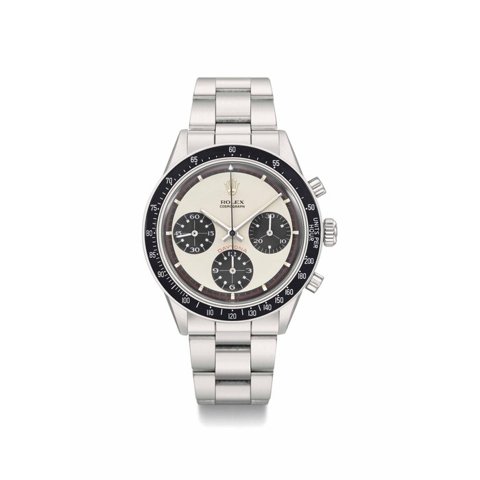 Rolex. A very fine and rare stainless steel chronograph wristwatch with tropical dial and bracelet SIGNED ROLEX, COSMOGRAPH, DAYTONA, PAUL NEWMAN MODEL, REF. 6241, CASE NO. 1'767'358, CIRCA 1969