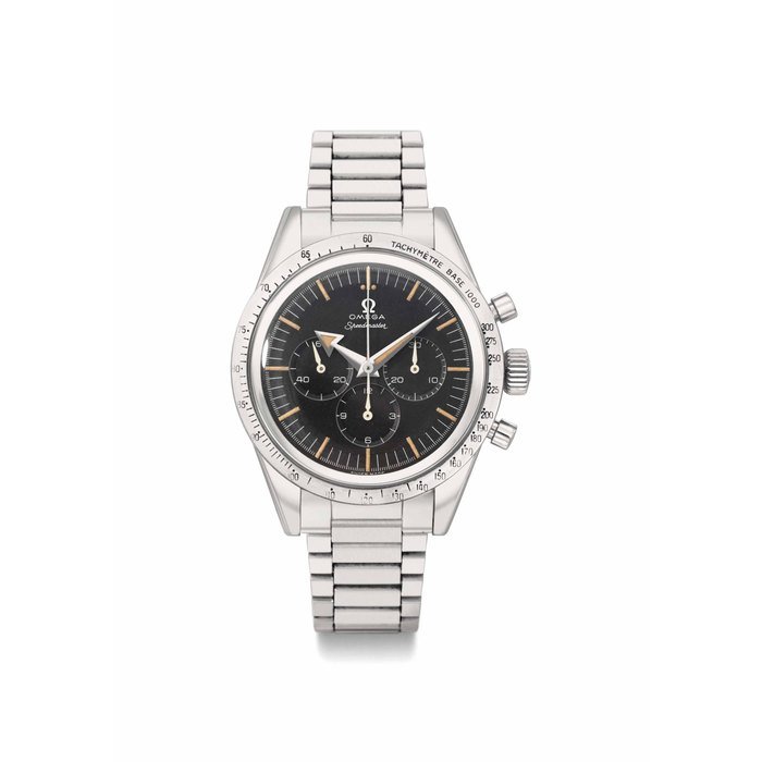 Omega Omega. A very fine and rare stainless steel chronograph wristwatch with bracelet SIGNED OMEGA, SPEEDMASTER, BROAD ARROW MODEL, REF. NO. 2915-3, MOVEMENT NO. 15'997'818, CIRCA 1958